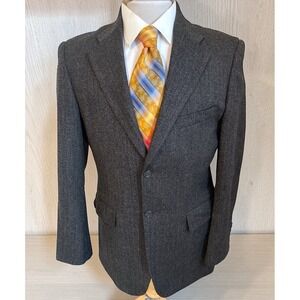 Vtg Christian Brooks 38R Brown Herringbone Tweed Wool Blazer Jacket Sport Coat